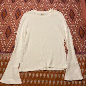 madewell white ribbed crewneck shirt bell sleeve ruffle cuff M top tee
